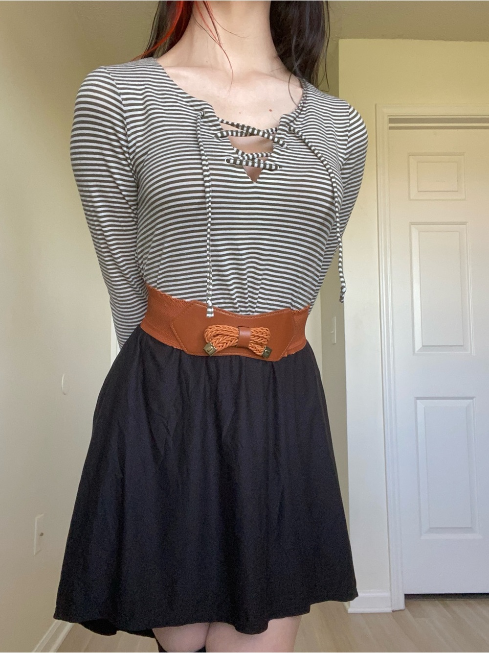 Striped long sleeve top with tie up detail